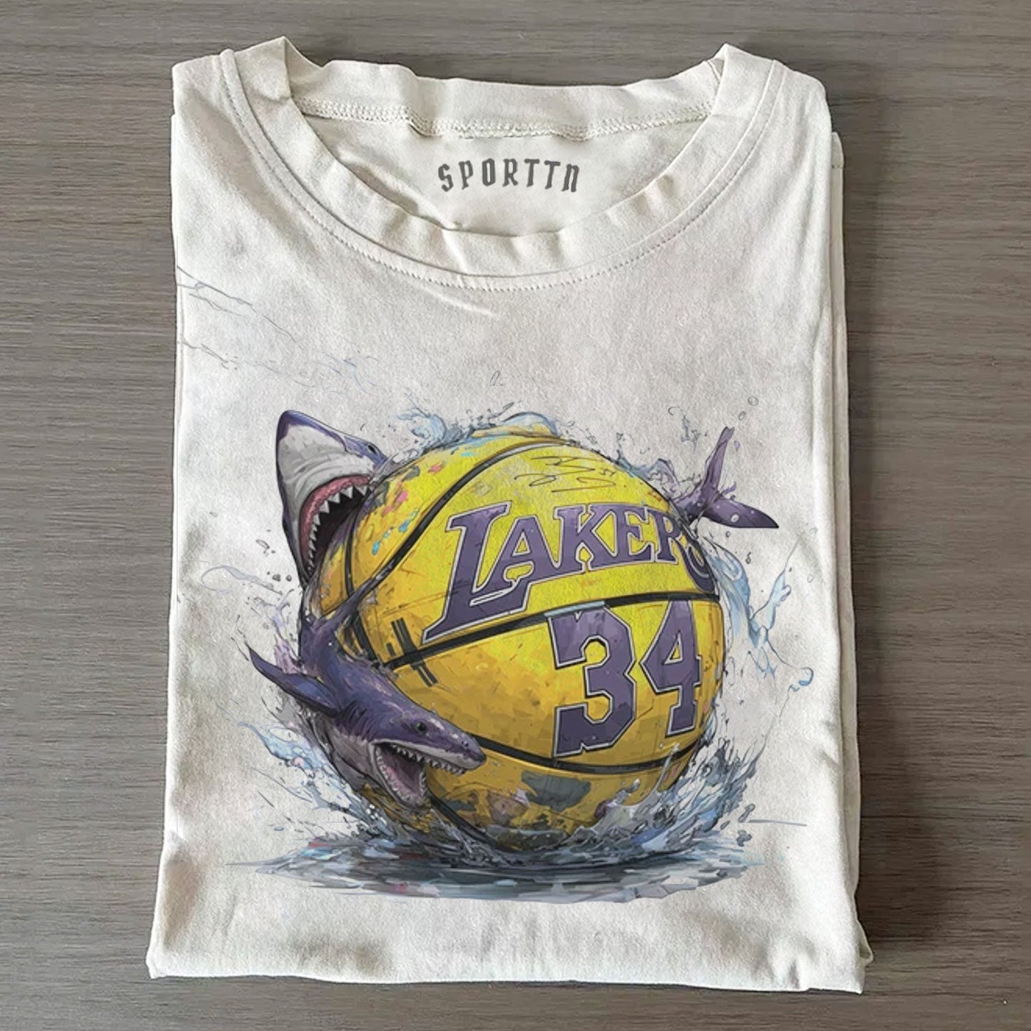 LAKERS SHARK BASKETBALL CREATIVE THEMED T-SHIRT
