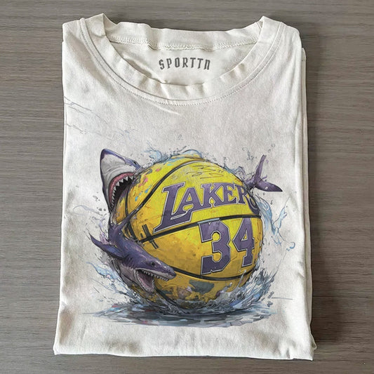 LAKERS SHARK BASKETBALL CREATIVE THEMED T-SHIRT