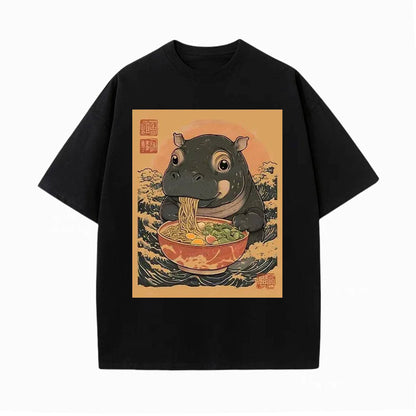 MOO DENG EAT RAMEN WASHED T-SHIRT 