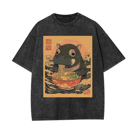 MOO DENG EAT RAMEN WASHED T-SHIRT 