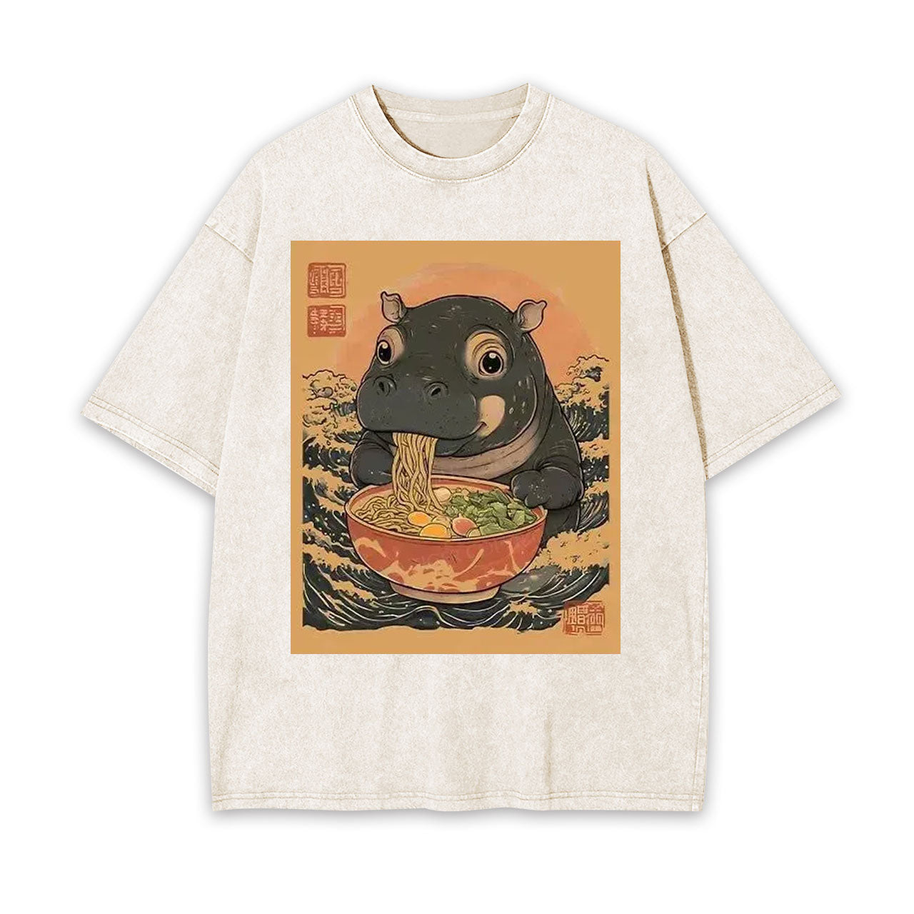 MOO DENG EAT RAMEN WASHED T-SHIRT 