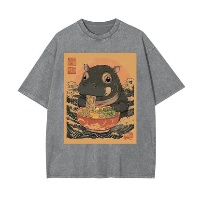 MOO DENG EAT RAMEN WASHED T-SHIRT 
