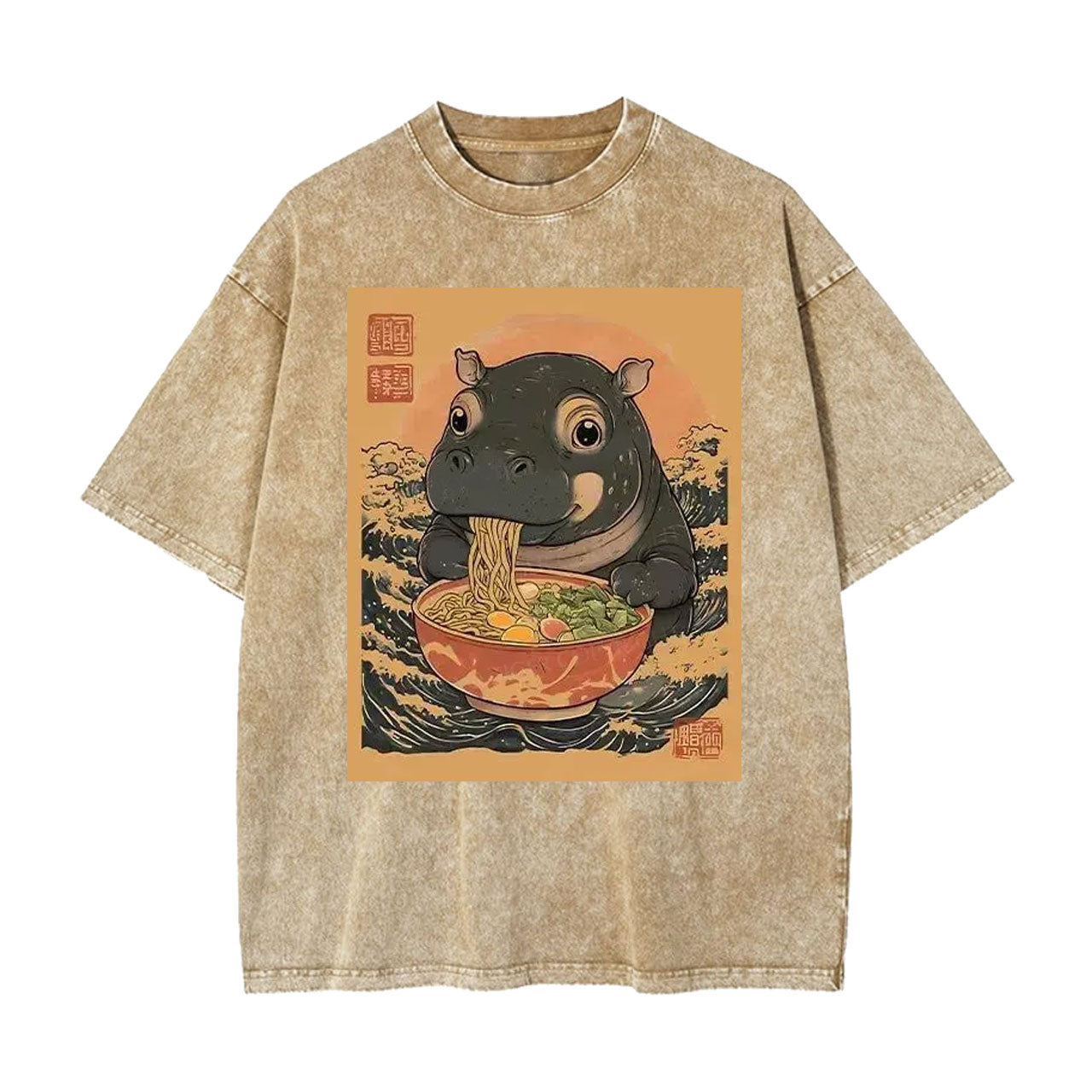 MOO DENG EAT RAMEN WASHED T-SHIRT 