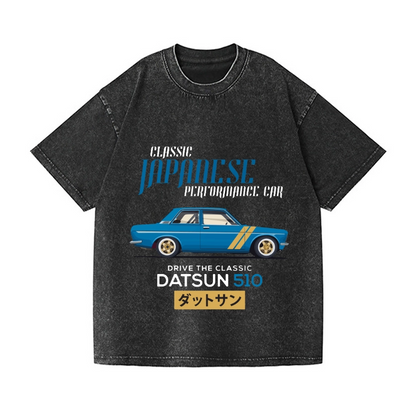 NISSAN DATSUN 510 CAR VINTAGE WASH JAPANESE DESIGN T-SHIRT 
