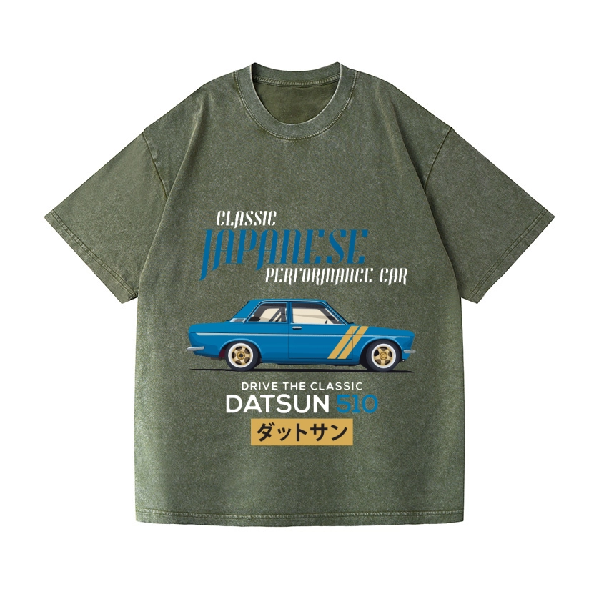NISSAN DATSUN 510 CAR VINTAGE WASH JAPANESE DESIGN T-SHIRT 
