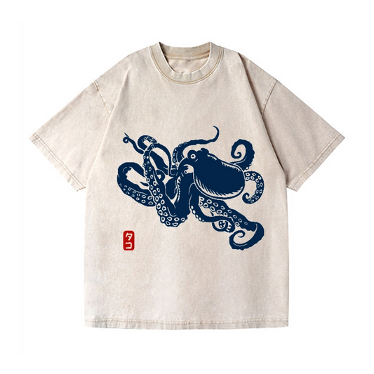 Octopus Vintage Wash Japanese Design T-Shirt 