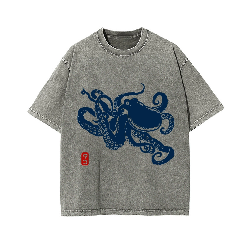 Octopus Vintage Wash Japanese Design T-Shirt 