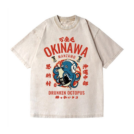 OKINAWA MANZAMO DRUNKEN OCTOPUS VINTAGE WASH JAPANESE DESIGN T-SHIRT 