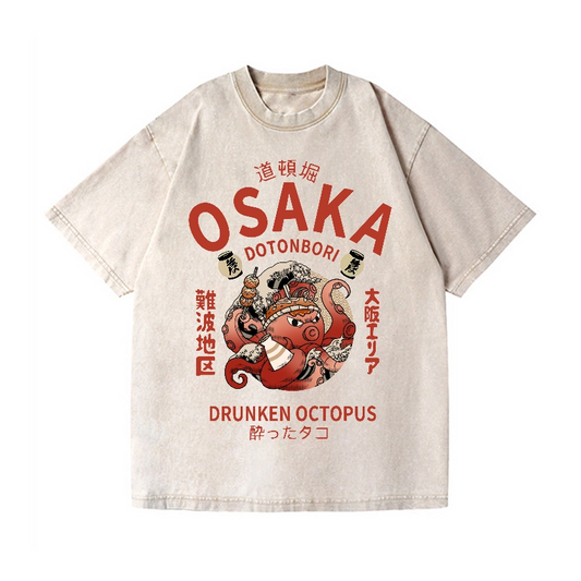 OSAKA DOTONBORI DRUNKEN OCTOPUS VINTAGE WASH JAPANESE DESIGN T-SHIRT 