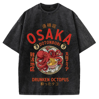 OSAKA DRUNKEN OCTOPUS EATING RAMEN VINTAGE WASHED T-SHIRT 