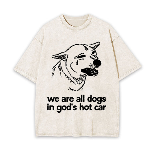 SAD DOG FUNNY WASHED T-SHIRT 