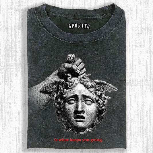 T-SHIRT WITH MEDUSA ELEMENT BEARING THE POWER TO MOVE FORWARD