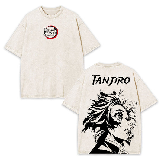 TANJIRO KAMADO DEMON SLAYER UNISEX WASHED T-SHIRT-[DS]