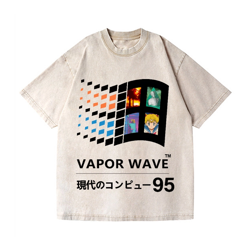 VAPORWAVE 95 VINTAGE WASH JAPANESE DESIGN T-SHIRT 