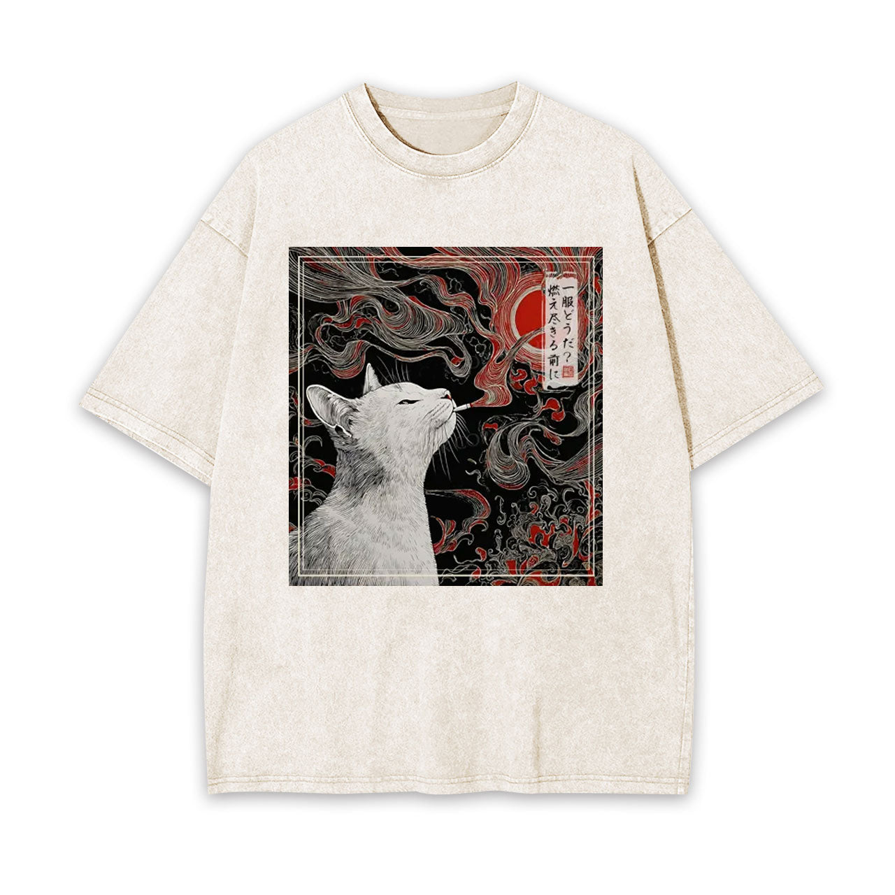 VINTAGE JAPANESE SMOKING CAT WASHED T-SHIRT 