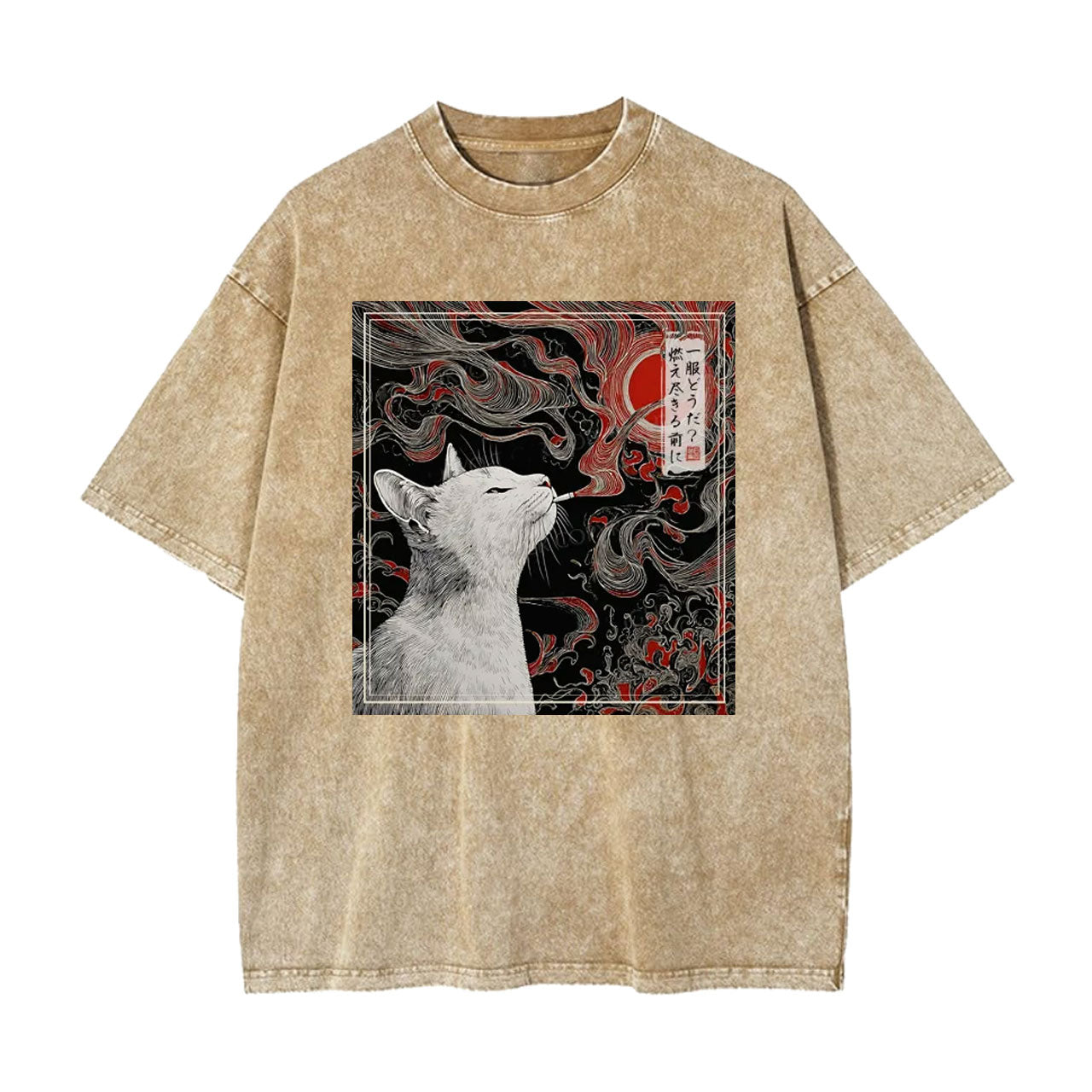 VINTAGE JAPANESE SMOKING CAT WASHED T-SHIRT 