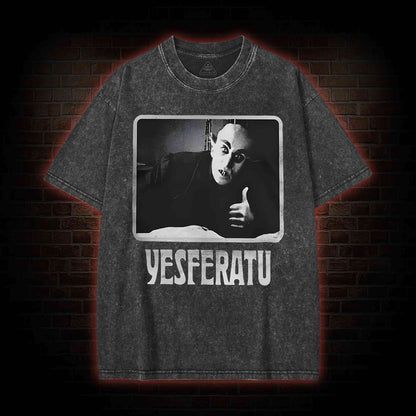 YESFERATU FUNNY HORROR RETRO WASHED T-SHIRT 