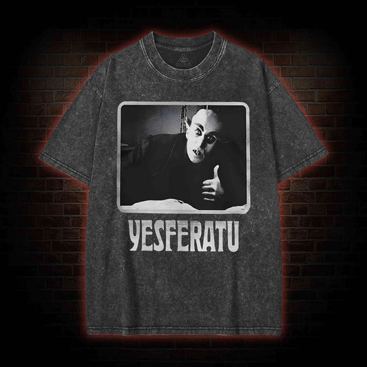 YESFERATU FUNNY HORROR RETRO WASHED T-SHIRT 