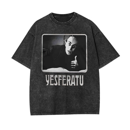 YESFERATU FUNNY HORROR RETRO WASHED T-SHIRT 