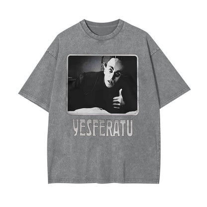 YESFERATU FUNNY HORROR RETRO WASHED T-SHIRT 