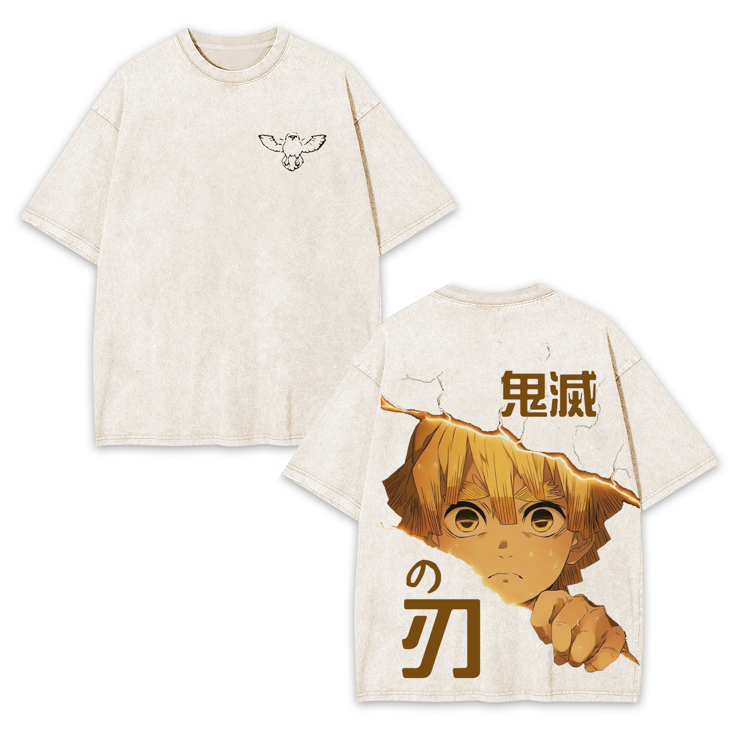 ZENITSU DEMON SLAYER ANIME UNISEX WASHED T-SHIRT -[DS]