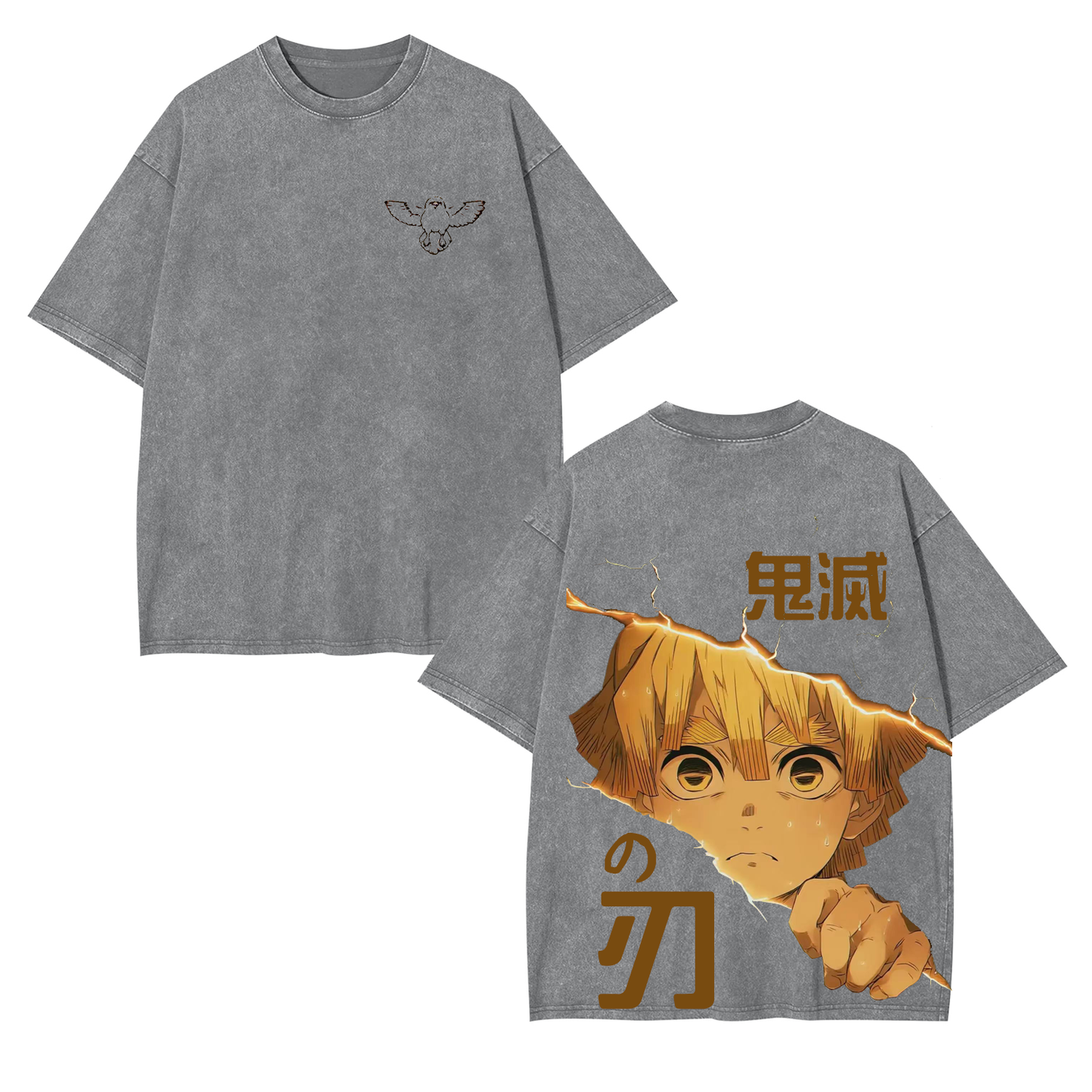 ZENITSU DEMON SLAYER ANIME UNISEX WASHED T-SHIRT -[DS]