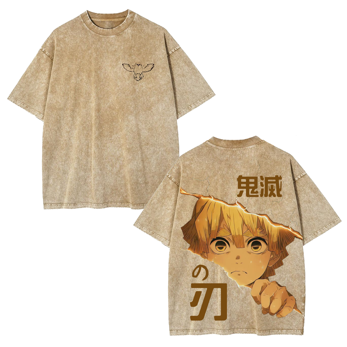ZENITSU DEMON SLAYER ANIME UNISEX WASHED T-SHIRT -[DS]