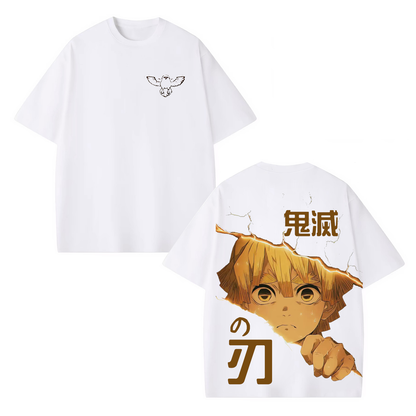 ZENITSU DEMON SLAYER ANIME UNISEX WASHED T-SHIRT -[DS]