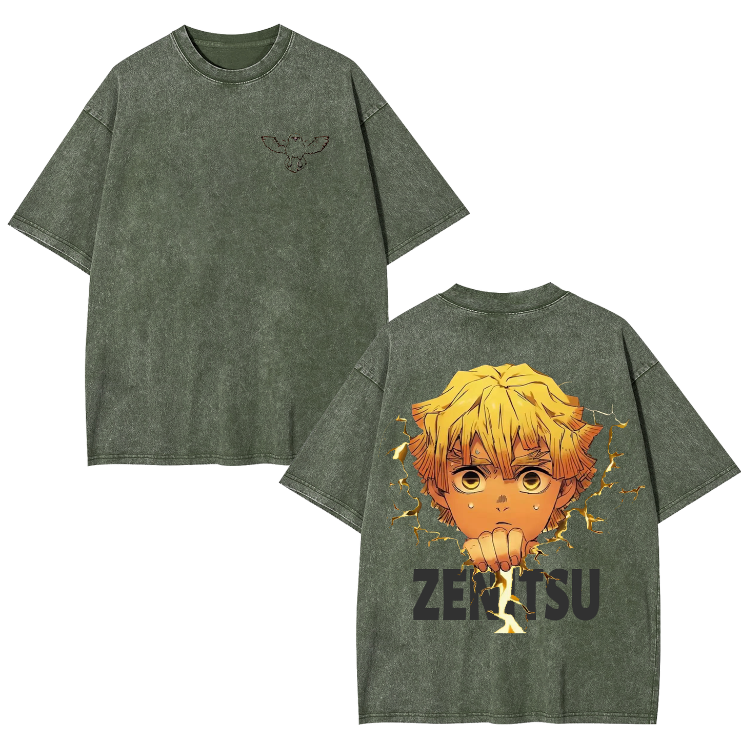 ZENITSU DEMON SLAYER ANIME UNISEX WASHED T-SHIRT-[DS]