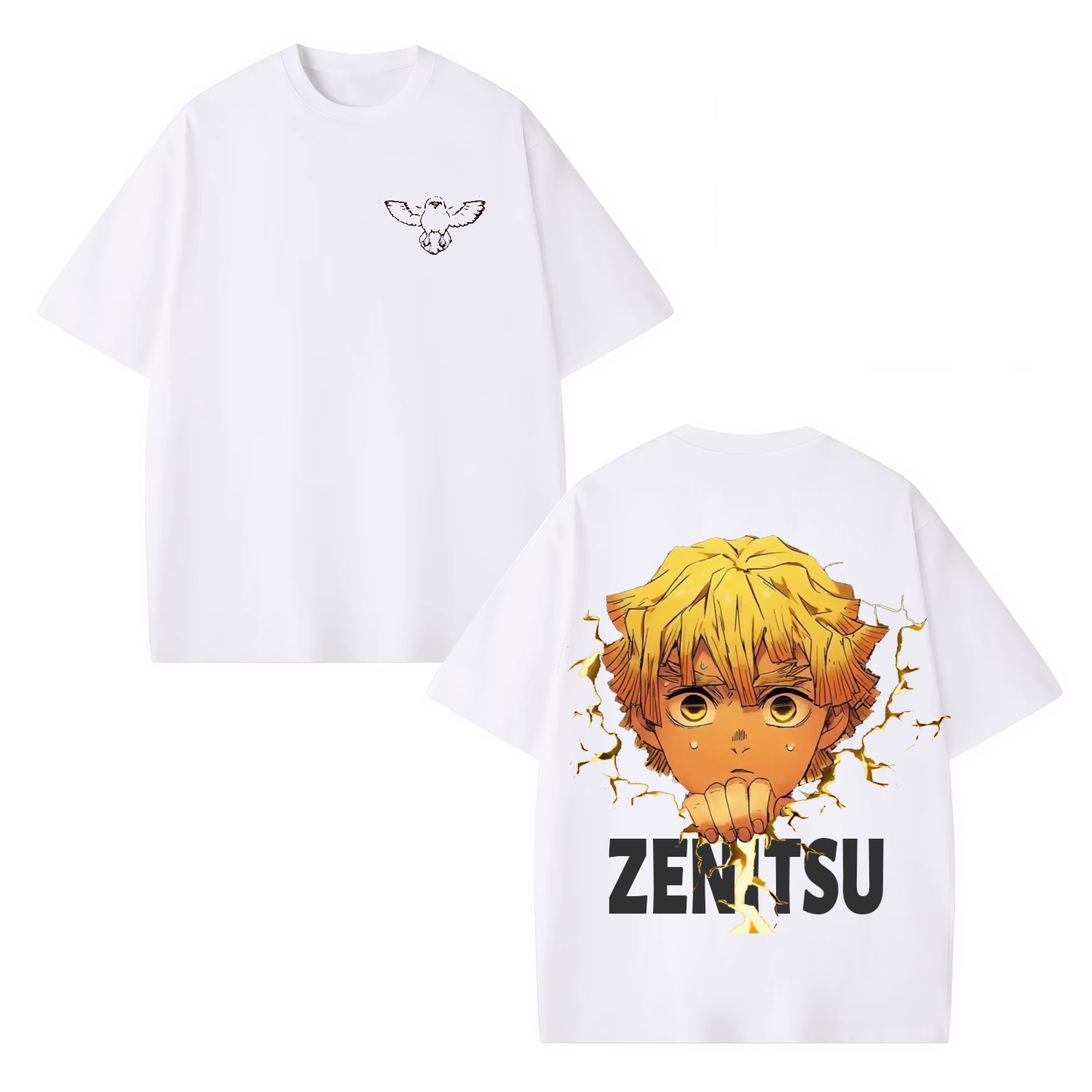 ZENITSU DEMON SLAYER ANIME UNISEX WASHED T-SHIRT-[DS]