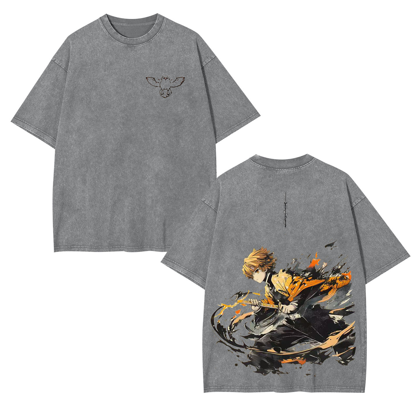 ZENITSU DEMON SLAYER ANIME UNISEX WASHED T-SHIRT-[DS]