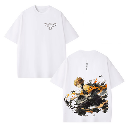 ZENITSU DEMON SLAYER ANIME UNISEX WASHED T-SHIRT-[DS]