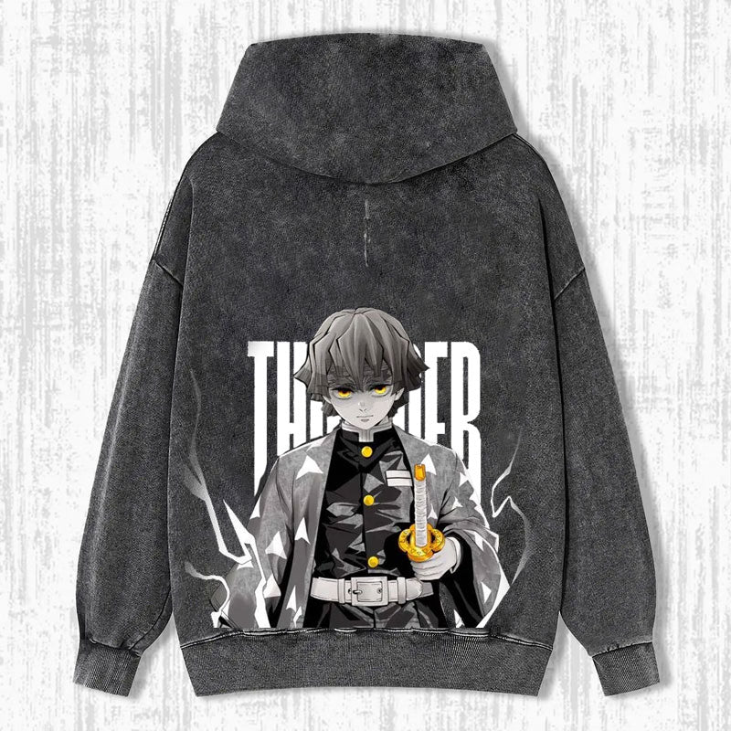 ZENITSU DEMON SLAYER UNISEX WASHED T-SHIRT-[BACK]