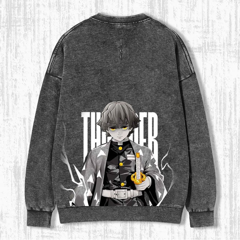 ZENITSU DEMON SLAYER UNISEX WASHED T-SHIRT-[BACK]