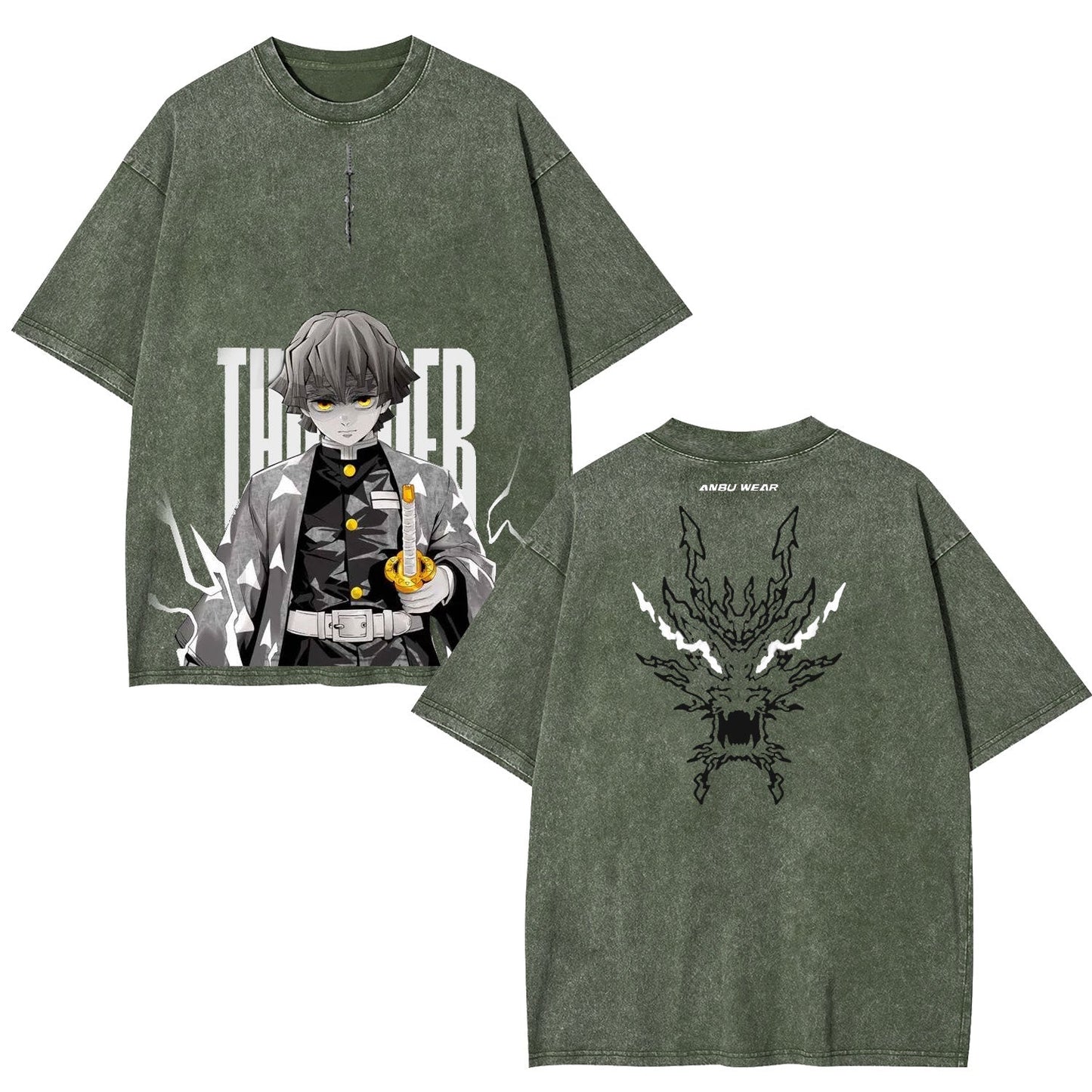 ZENITSU DEMON SLAYER UNISEX WASHED T-SHIRT-[DS]