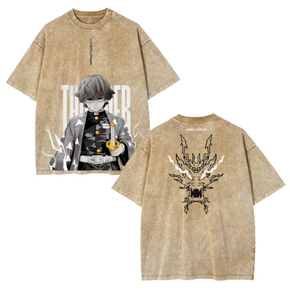 ZENITSU DEMON SLAYER UNISEX WASHED T-SHIRT-[DS]