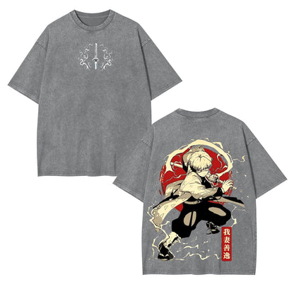ZENITSU DEMON SLAYER UNISEX WASHED T-SHIRT-[DS]