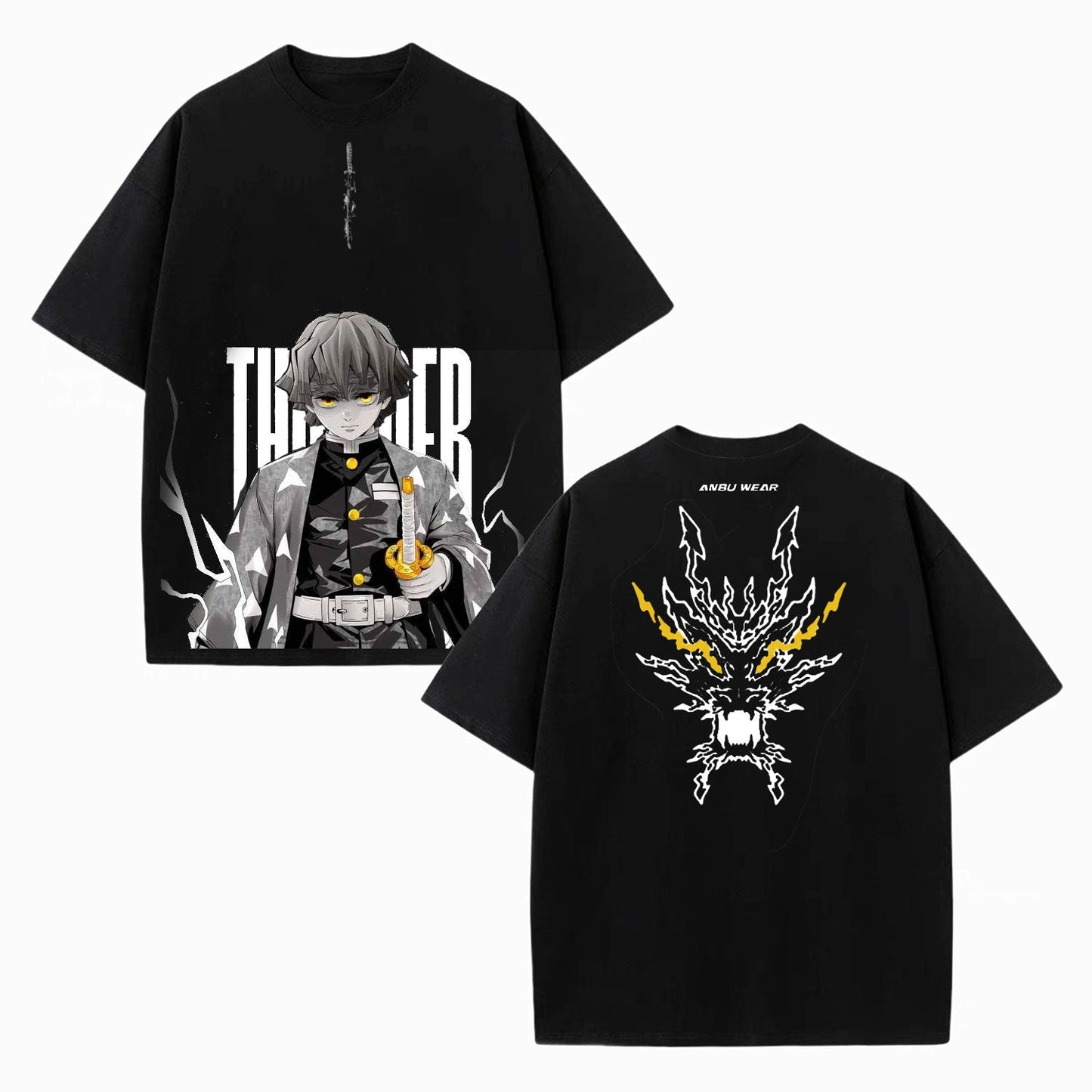 ZENITSU DEMON SLAYER UNISEX WASHED T-SHIRT-[DS]