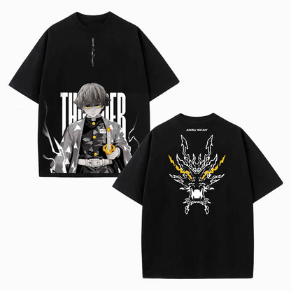 ZENITSU DEMON SLAYER UNISEX WASHED T-SHIRT-[DS]