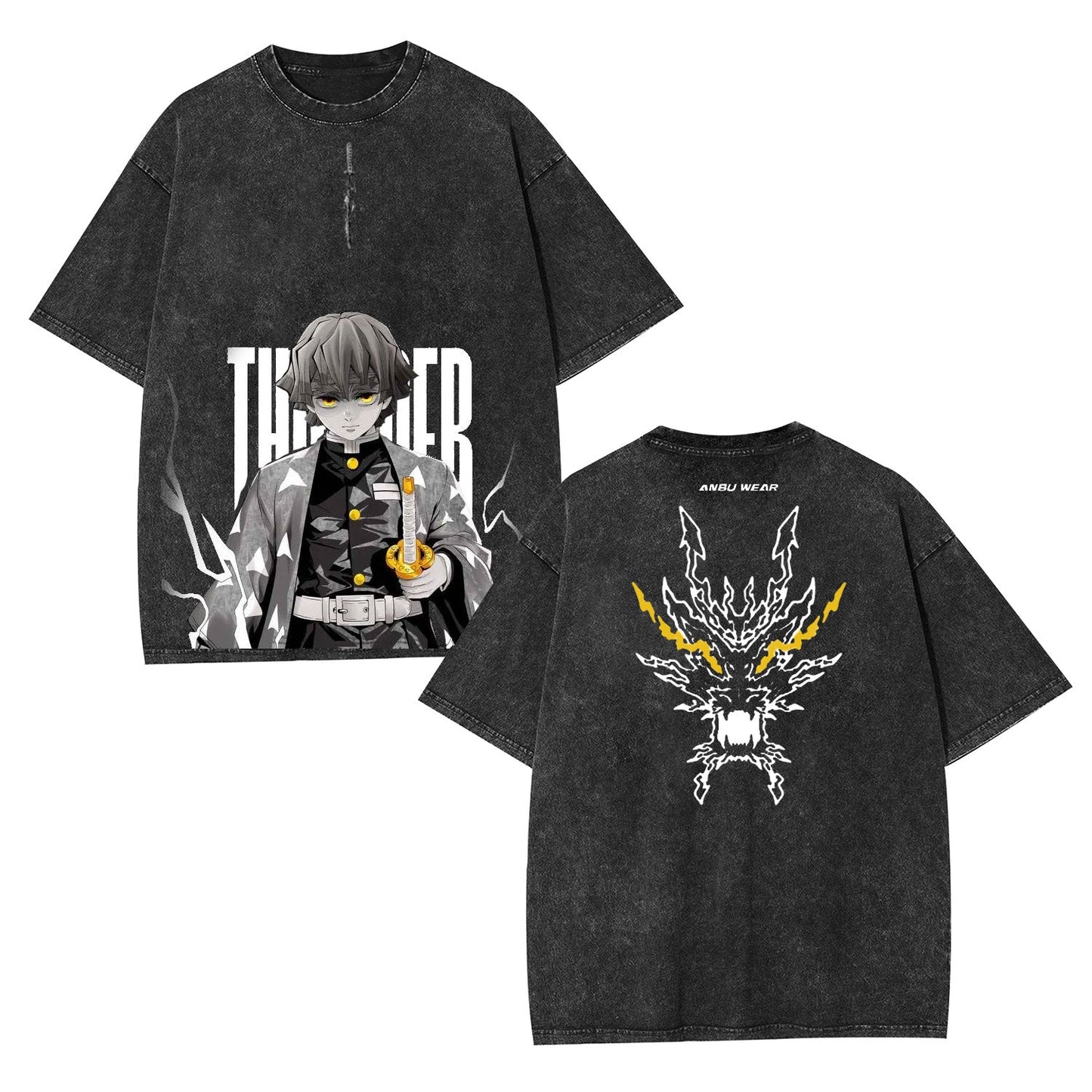 ZENITSU DEMON SLAYER UNISEX WASHED T-SHIRT-[DS]