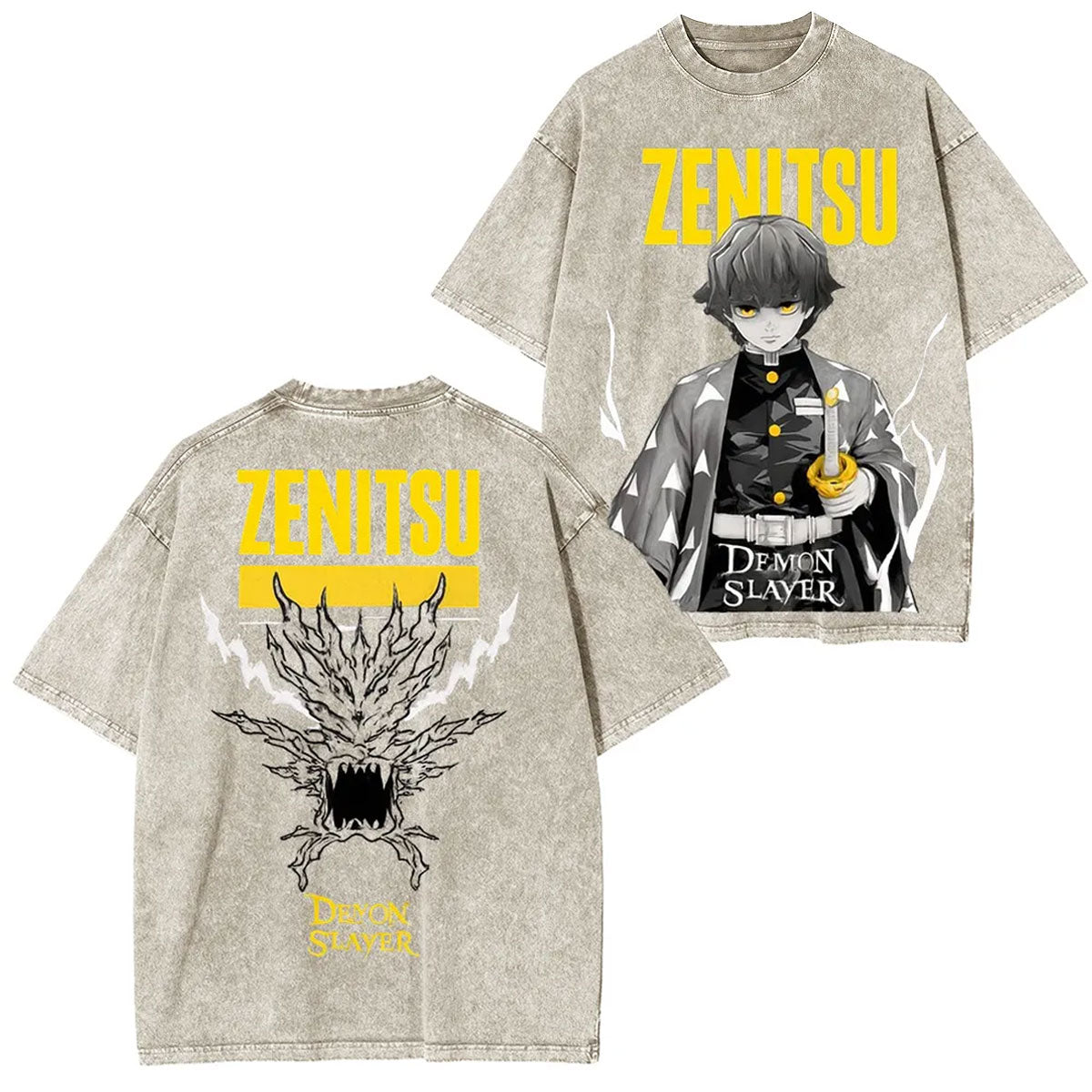 ZENITSU DEMON SLAYER UNISEX WASHED T-SHIRT-[DS]
