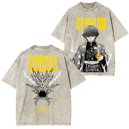 ZENITSU DEMON SLAYER UNISEX WASHED T-SHIRT-[DS]