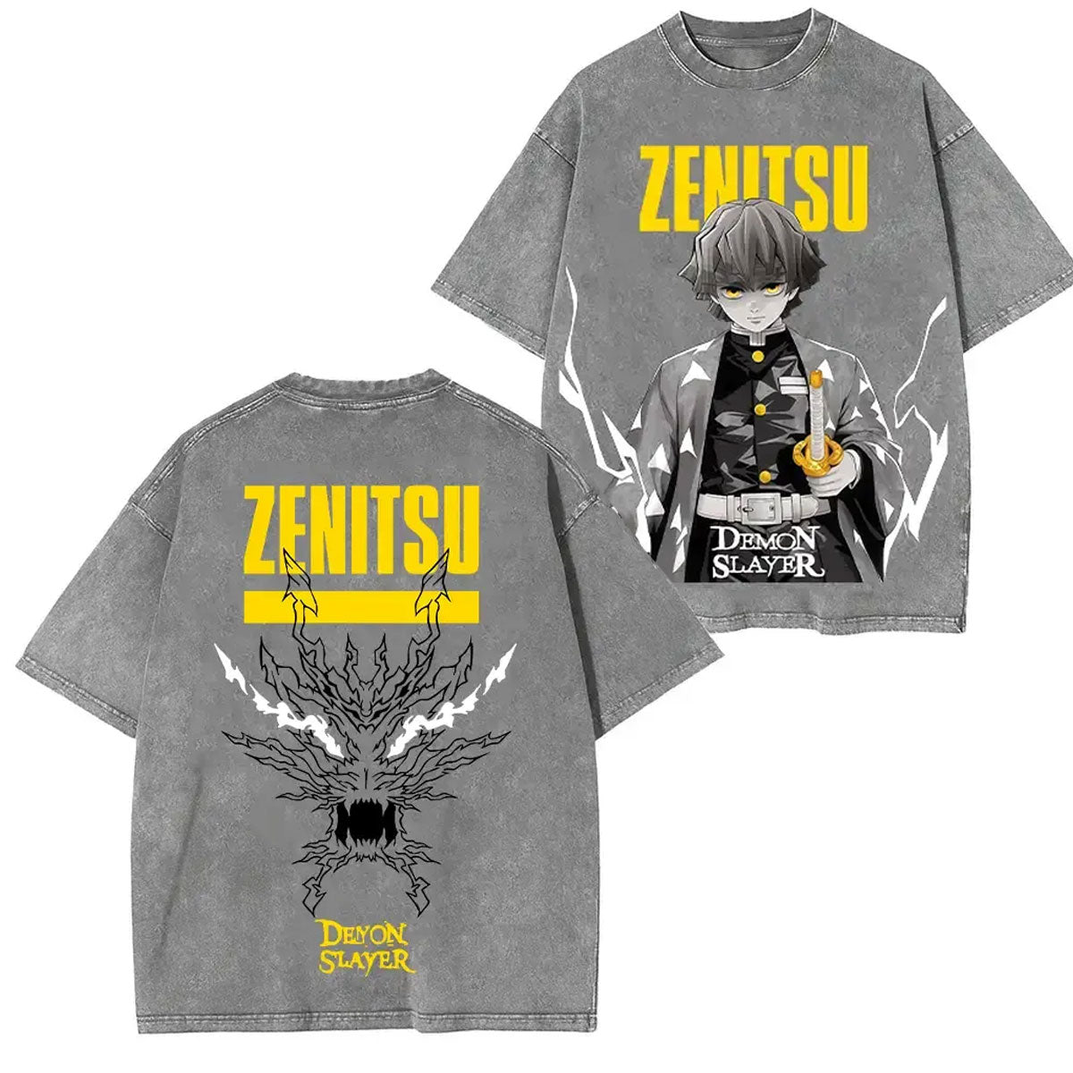 ZENITSU DEMON SLAYER UNISEX WASHED T-SHIRT-[DS]