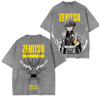 ZENITSU DEMON SLAYER UNISEX WASHED T-SHIRT-[DS]