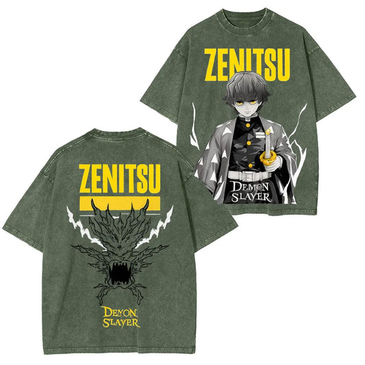 ZENITSU DEMON SLAYER UNISEX WASHED T-SHIRT-[DS]