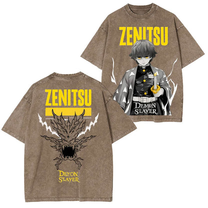 ZENITSU DEMON SLAYER UNISEX WASHED T-SHIRT-[DS]