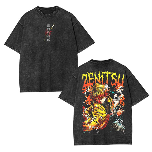ZENITSU DEMON SLAYER UNISEX WASHED T-SHIRT-[DS]