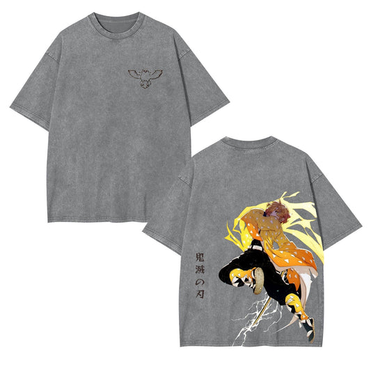 ZENITSU DEMON SLAYER UNISEX WASHED T-SHIRT-[DS]