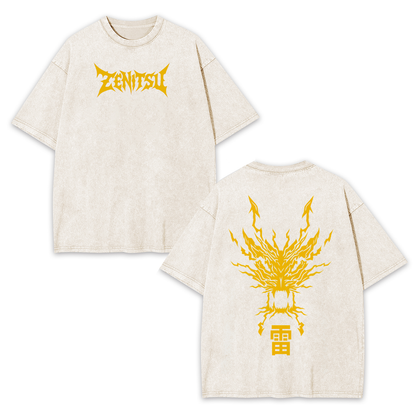 ZENITSU DEMON SLAYER UNISEX WASHED T-SHIRT-[DS]