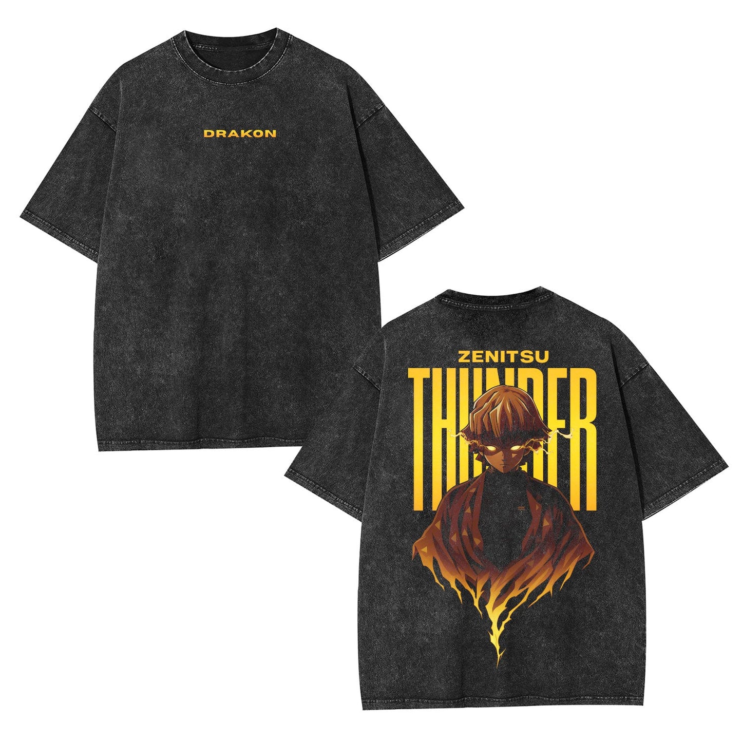 ZENITSU DEMON SLAYER UNISEX WASHED T-SHIRT-[DS]